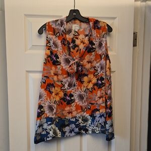Johnny Was ,Jade Silk Floral Sleeveless Blouse - Orange and Blue Size Large